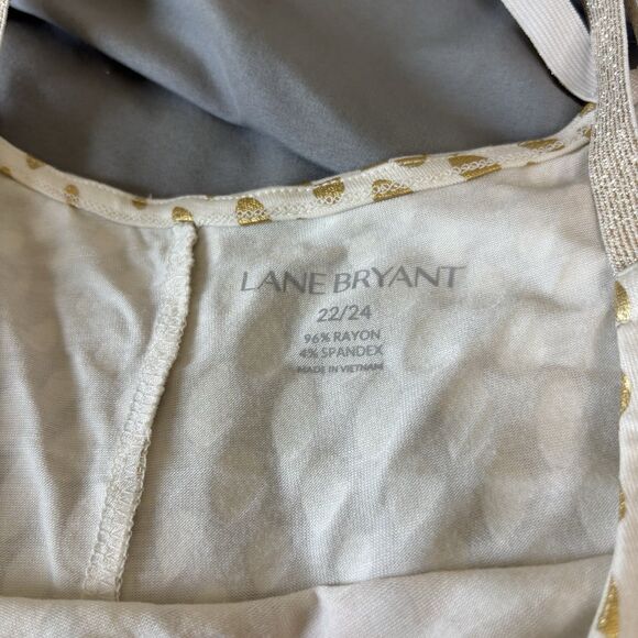 Lane Bryant Cream Gold Metallic Water Drops Tank Top Size 22/24 Crisscross Back - Picture 3 of 6